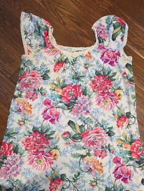 Miss Elaine USA Floral & Lace Cap-Sleeve Night Gown Pink & Green 2X C